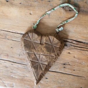Hanging Carved Wooden Kantha Heart
