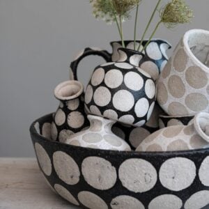 Creative Co-Op Terracotta Wax Relief Dots, Black and Natural Decorative Bowl