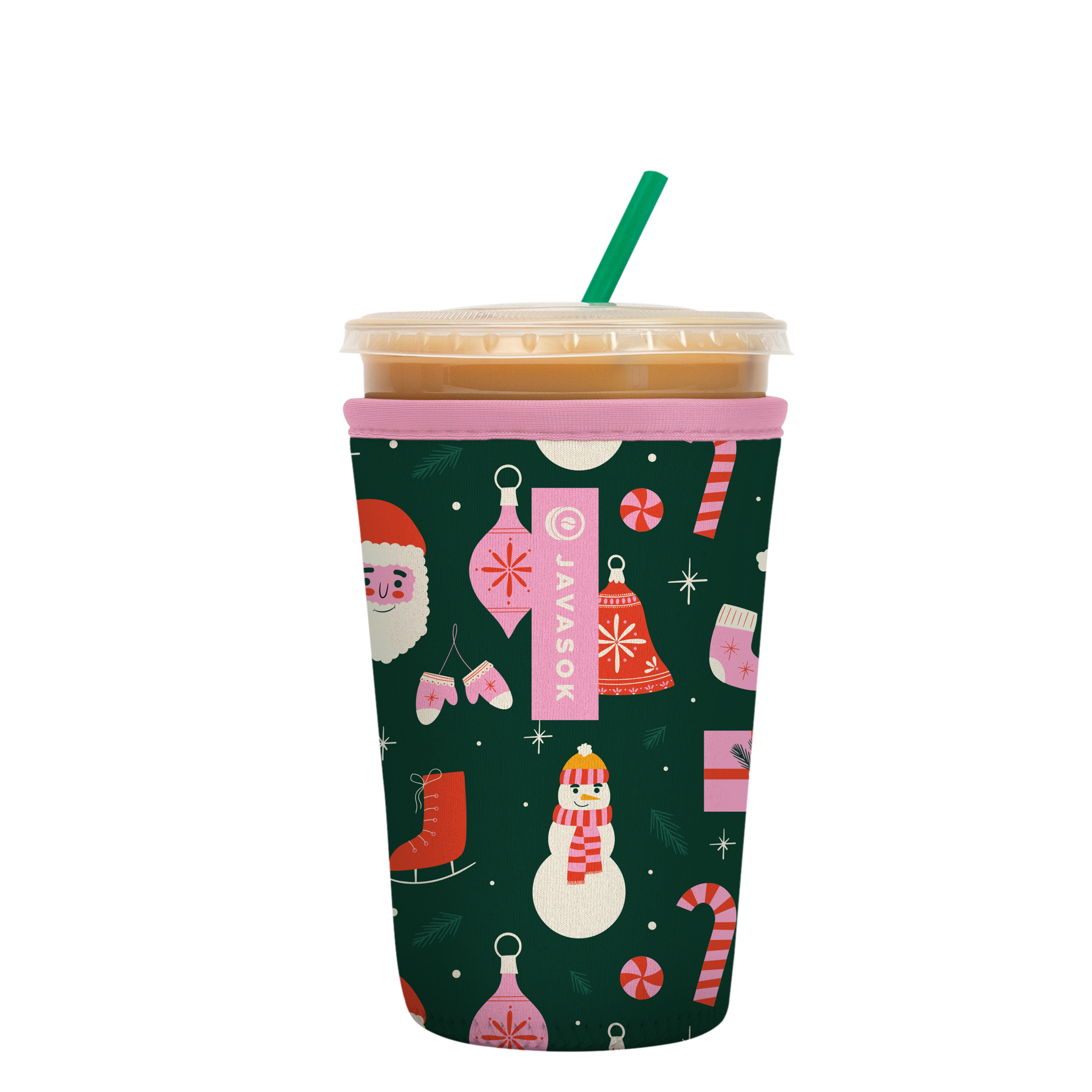 JavaSok: green w/ santa (med)