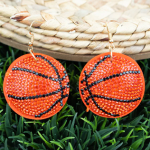 Orange Crystal Basketball Earrings