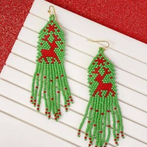 Reindeer Fringe Seed Bead Dangle Earrings