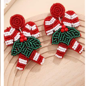 Candy Cane seed bead earrings