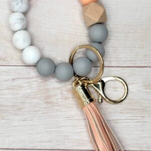 Light Pink / Grey / White Silicone Wristlet Keychain