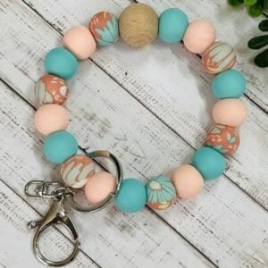 Blue Floral Silicone Wristlet Keychain
