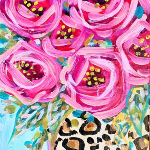 Leopard Jar and Roses Blue Back