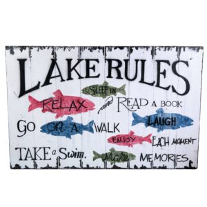 Lake Rules Fish Wood Wall Art Decor